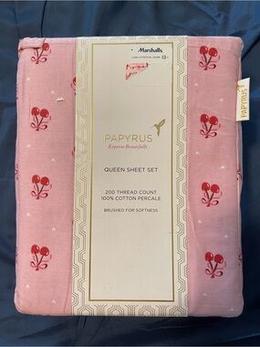 Papyrus Pink Cherry Cotton Percale Queen Sheet Set